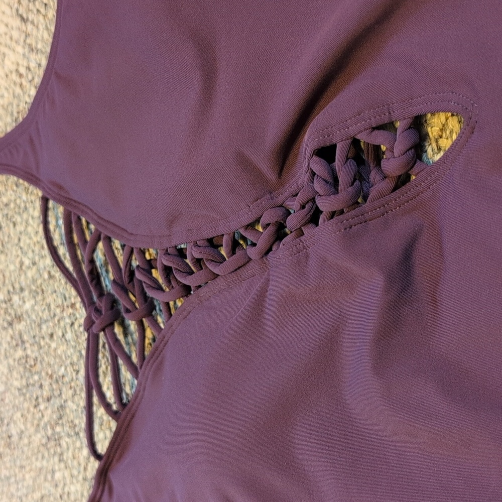 Bleu Rod Beattie Knotty But Nice Lace Down One Piece Swimsuit Plum Purple Swim - Picture 6 of 9